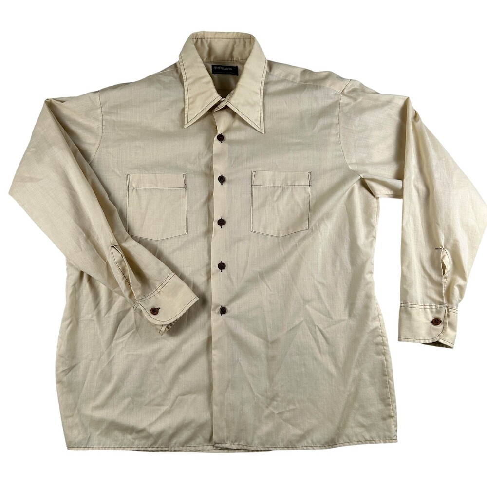 Vintage Arrow The Masters Shirt Mens XL Beige Long Sleeve Western 70s 80s